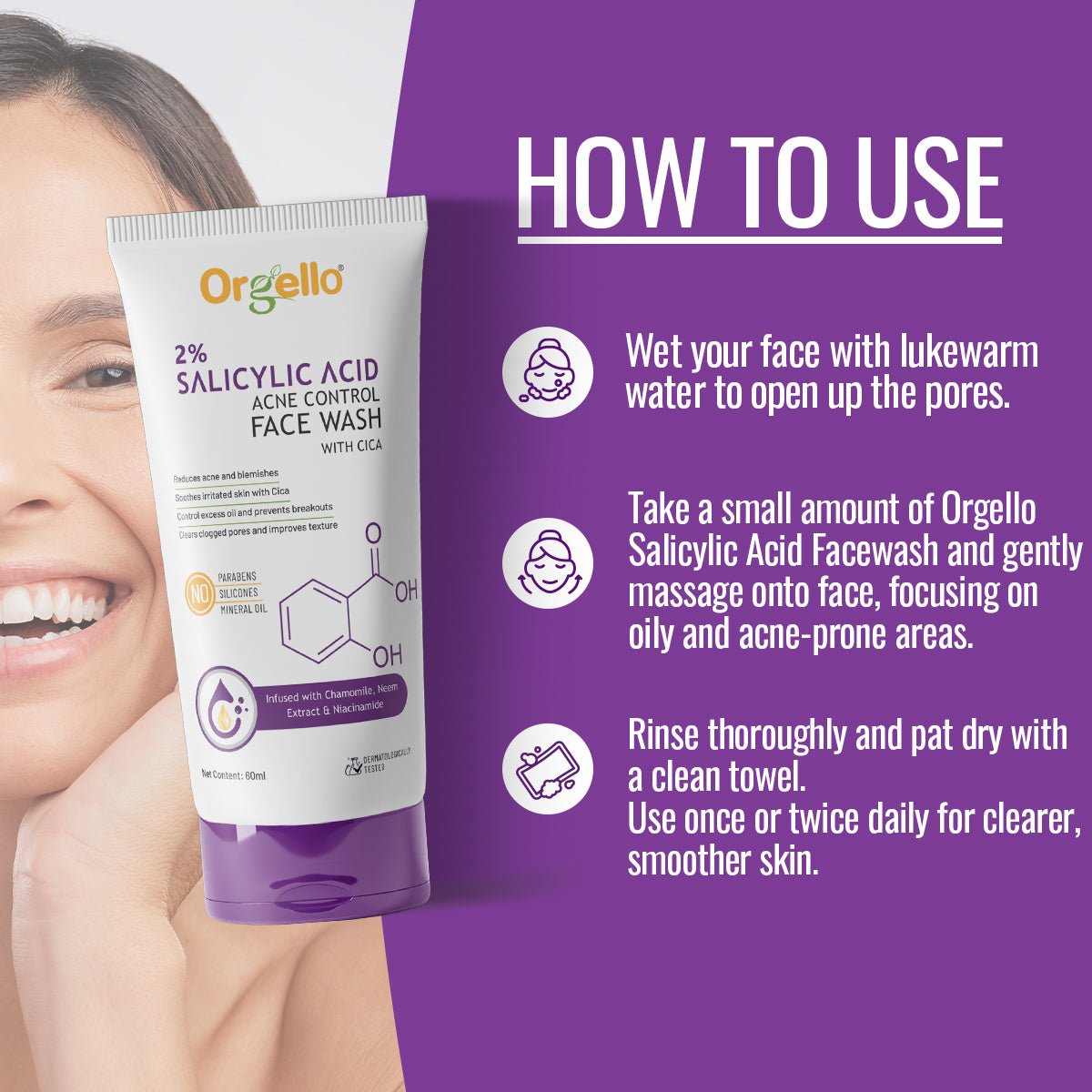 2% Salicylic acid Acne control Facewash with Cica - 60ml - simple