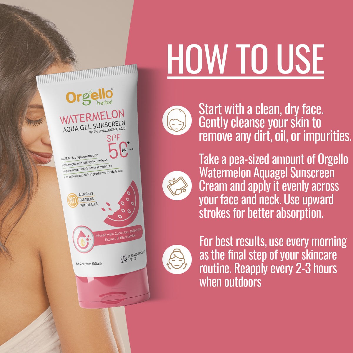 Watermelon Aqua gel Sunscreen SPF 50 + PA ++++ with Hyaluronic acid - 100g