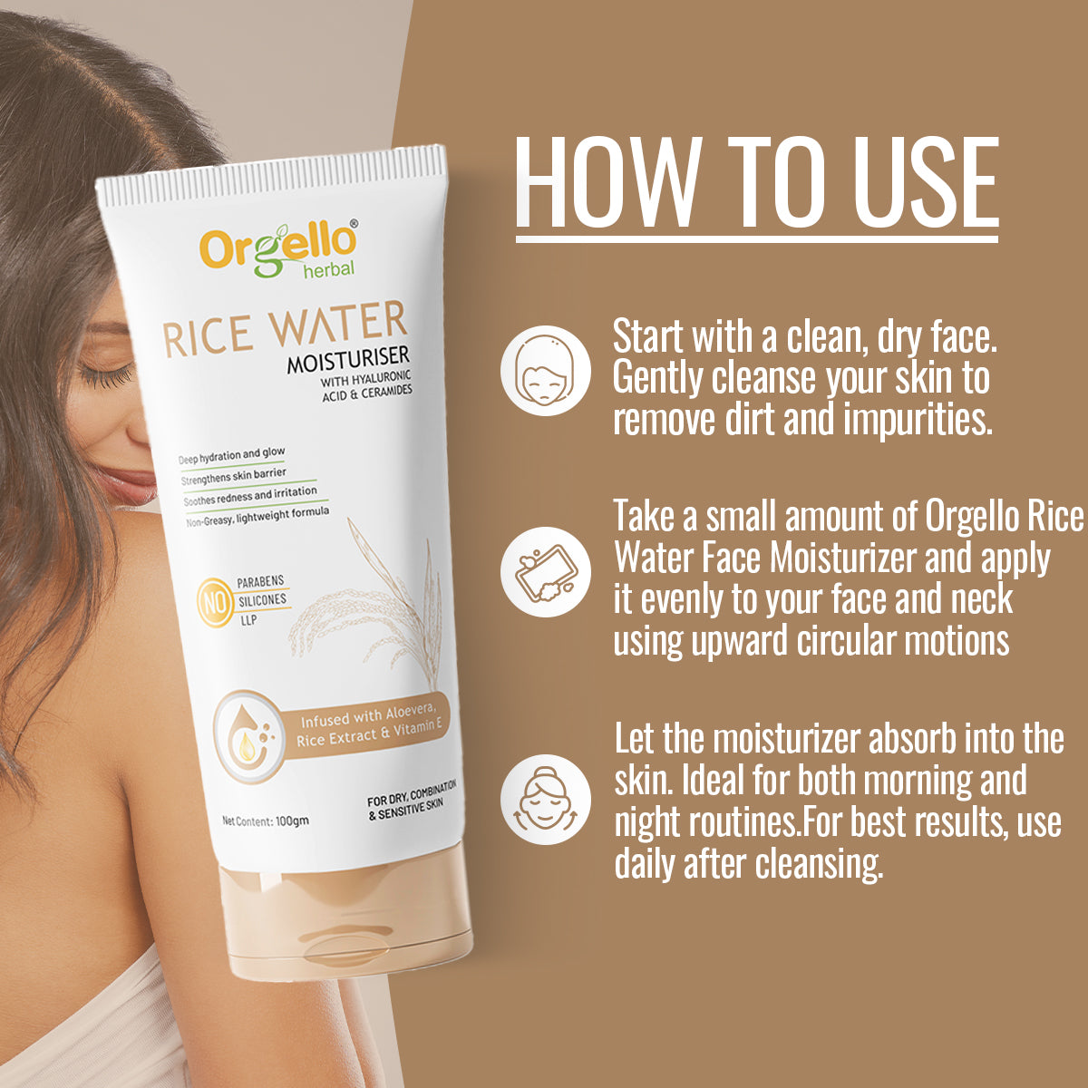 Rice water Moisturiser With hyaluronic Acid & Ceramides - 100ml