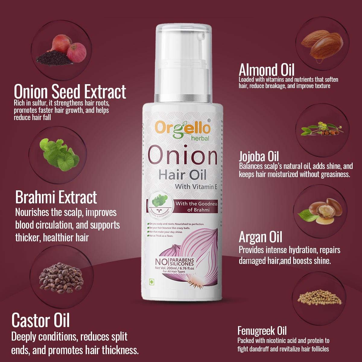 Onion Hair Oil with Vitamin E - 200ml