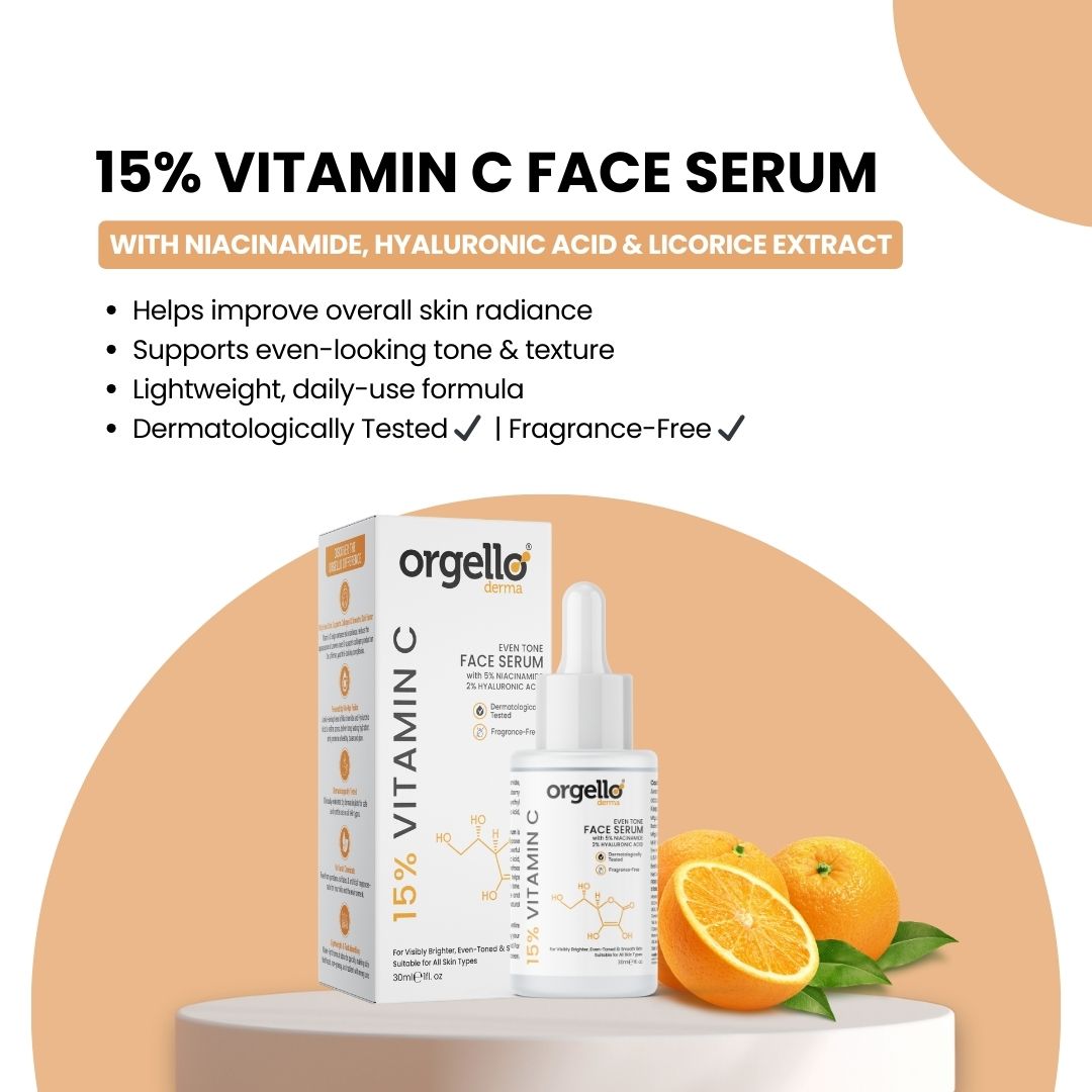 Orgello Derma 15% Vitamin C Face Serum with Niacinamide & Hyaluronic Acid – Brightening, Spot Reduction & Hydration