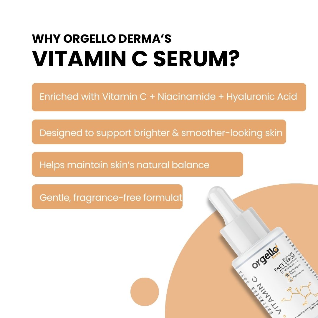 Orgello Derma 15% Vitamin C Face Serum with Niacinamide & Hyaluronic Acid – Brightening, Spot Reduction & Hydration