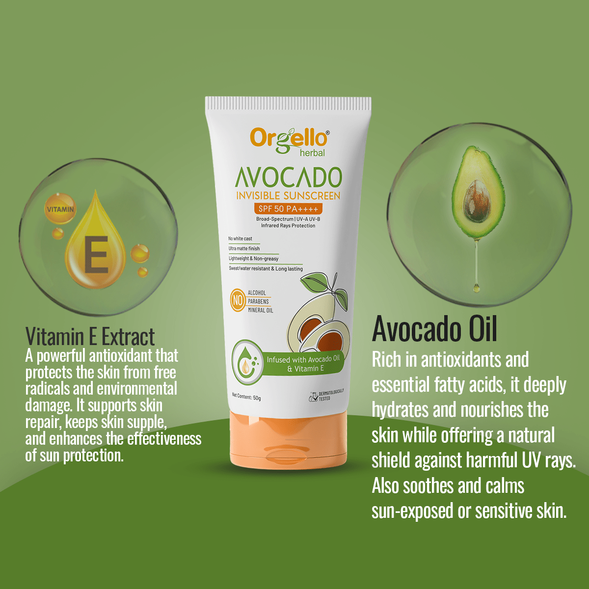 Avocado Invisible Sunscreen SPF 50 PA++++ | Broad - Spectrum UV - A & UV - B Protection | Infrared Rays Protection - 