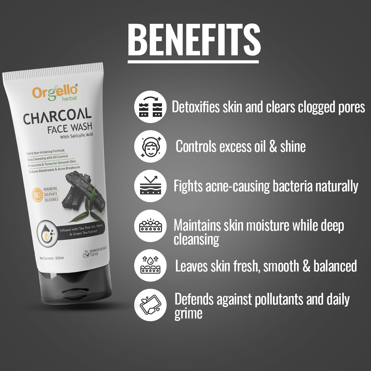 Charcoal Facewash with Salicylic Acid - 100ml - simple