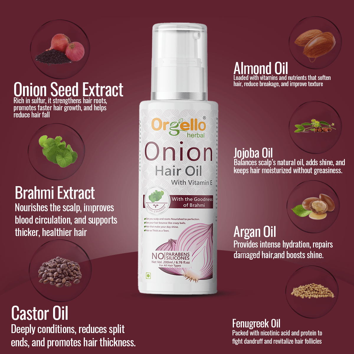 Onion Hair Oil with Vitamin E - 200ml - simple