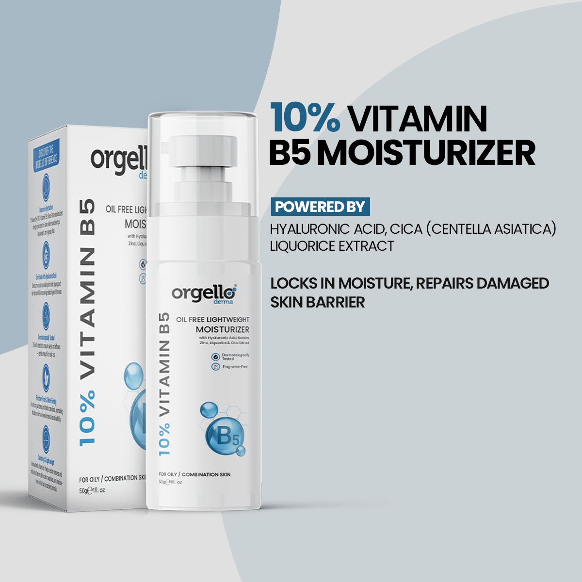 Orgello Derma 10% Vitamin B5 Moisturizer – Hydrate, Soothe and Strengthen Skin - 