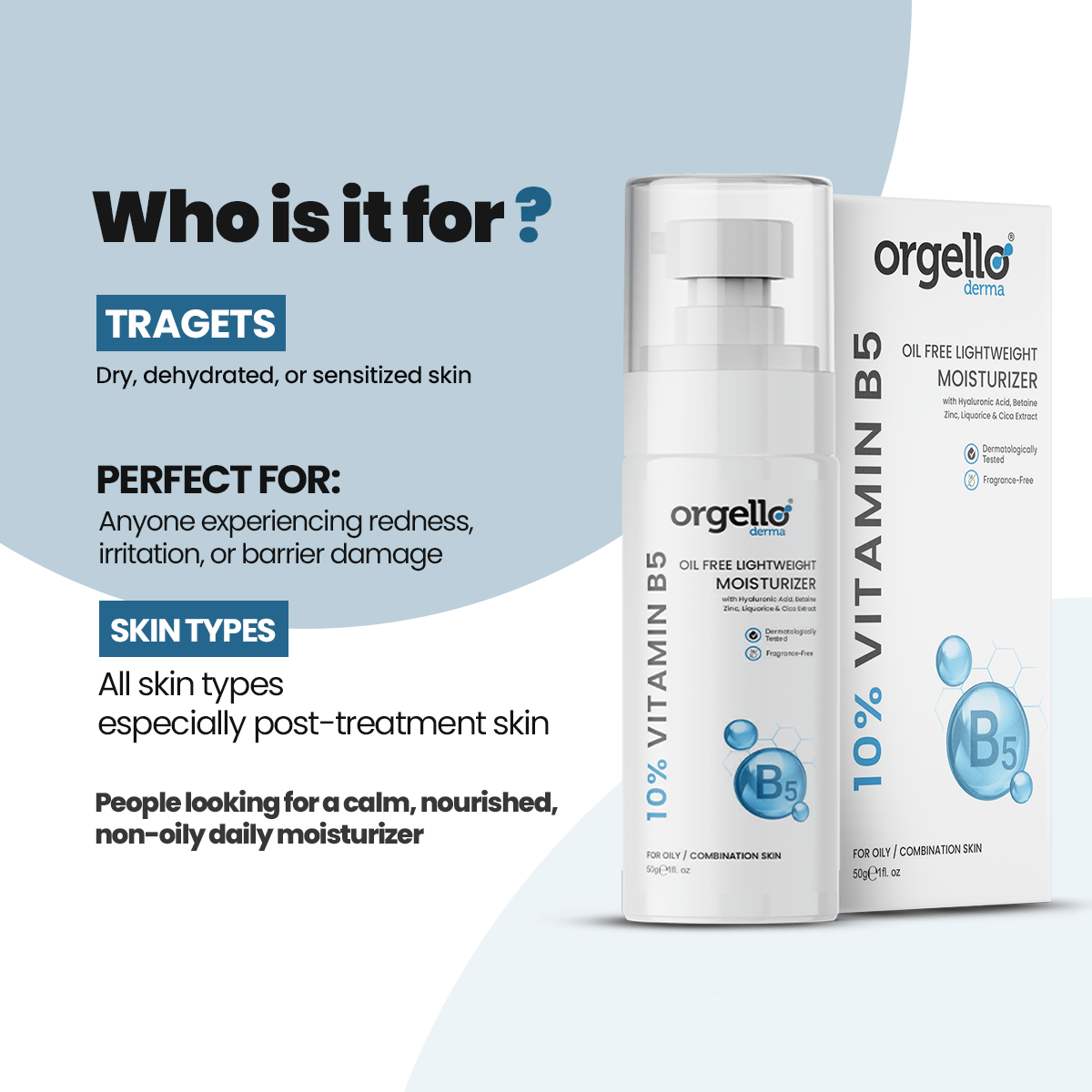 Orgello Derma 10% Vitamin B5 Moisturizer – Hydrate, Soothe and Strengthen Skin - 