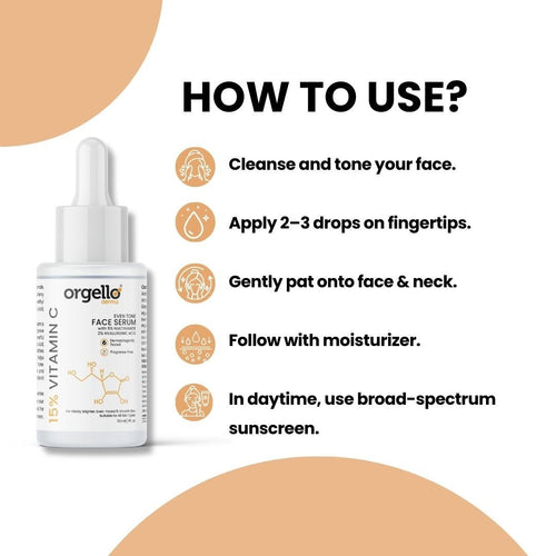 Orgello Derma 15% Vitamin C Face Serum with Niacinamide & Hyaluronic Acid – Brightening, Spot Reduction & Hydration