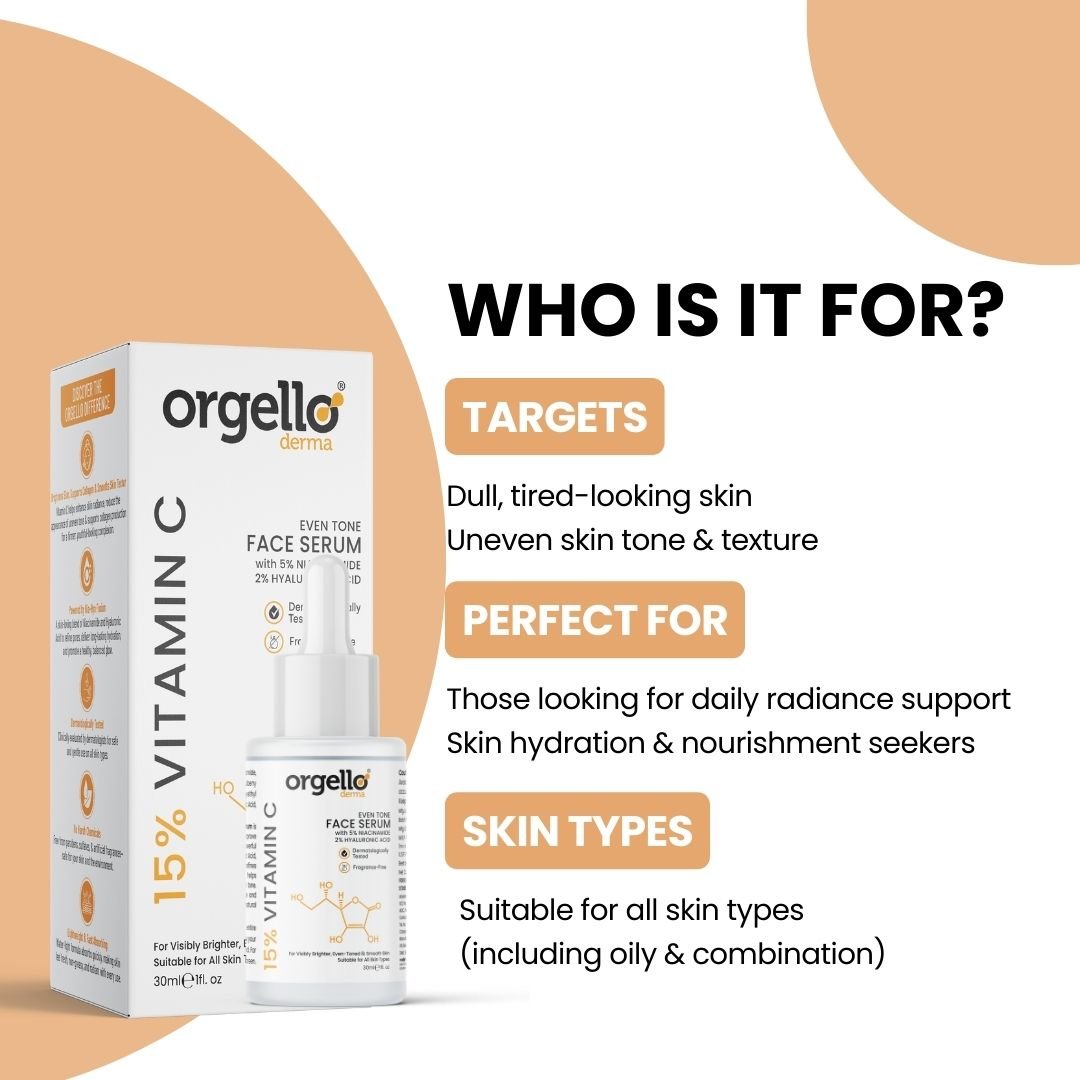 Orgello Derma 15% Vitamin C Face Serum with Niacinamide & Hyaluronic Acid – Brightening, Spot Reduction & Hydration - simple