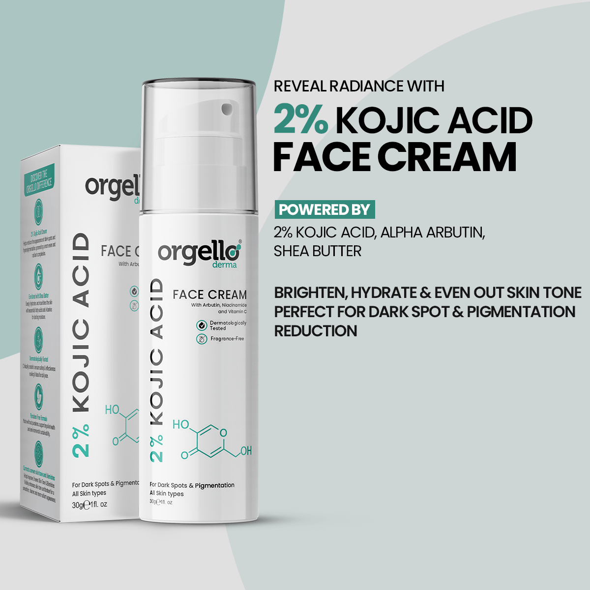 Orgello Derma 2% Kojic Acid Face Cream – Target Pigmentation & Brighten Skin - 