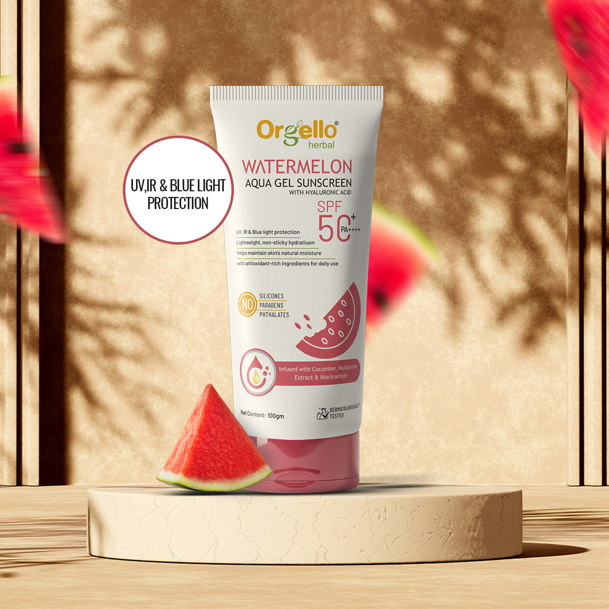 Watermelon Aqua gel Sunscreen SPF 50 + PA ++++ with Hyaluronic acid - 100g