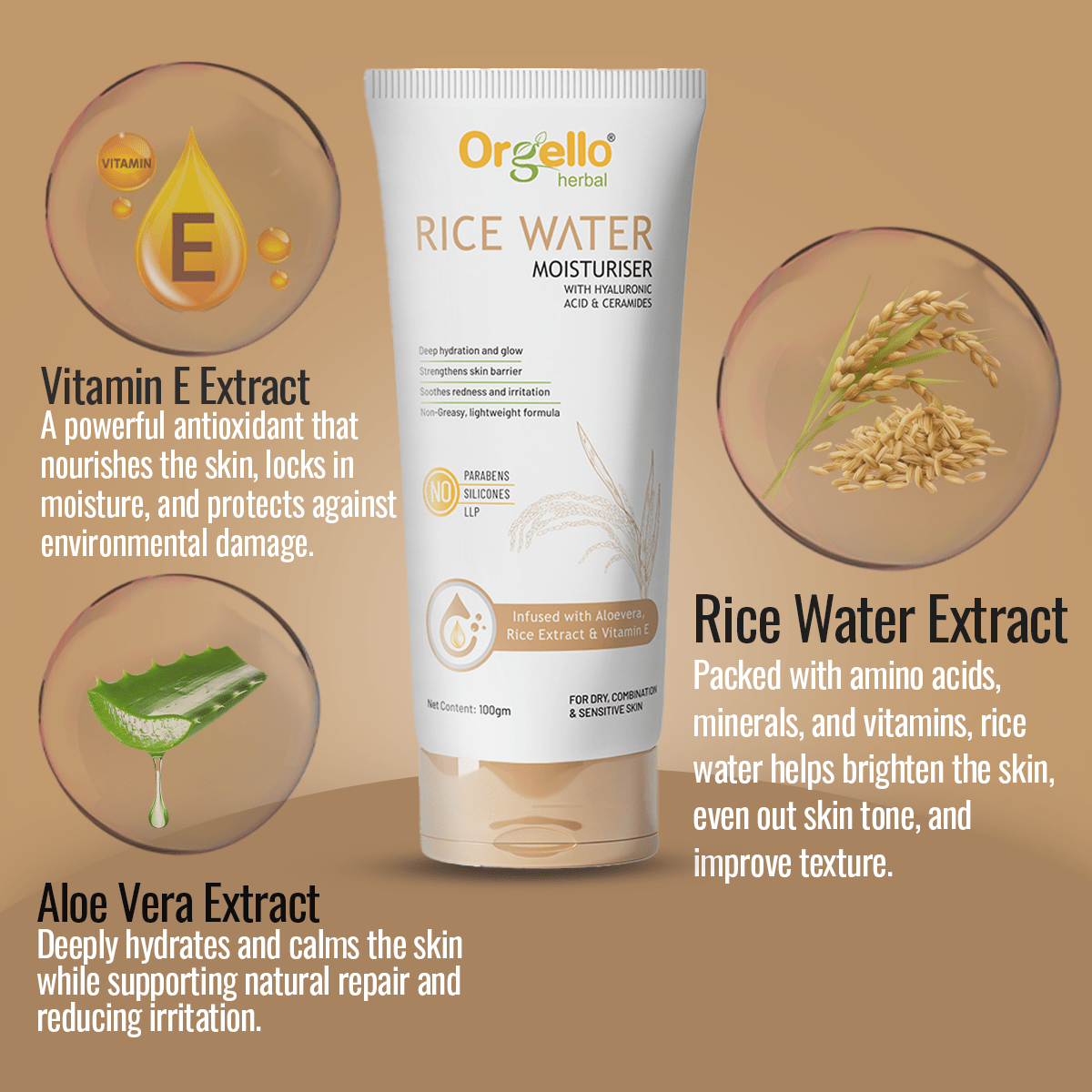 Rice water Moisturiser With hyaluronic Acid & Ceramides - 100ml - 