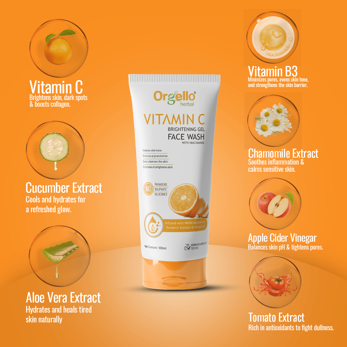 Vitamin C Brightening gel Facewash with Niacinamide 100ml - simple